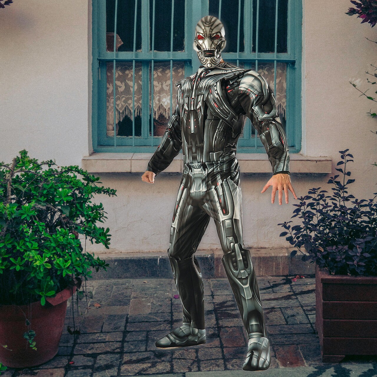 Ultron Muscle Chest Costume for Men Printed Jumpsuit with Mask and Boot Tops